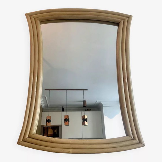 Image 1 of Specchio svasato vintage, rattan, Francia 1970