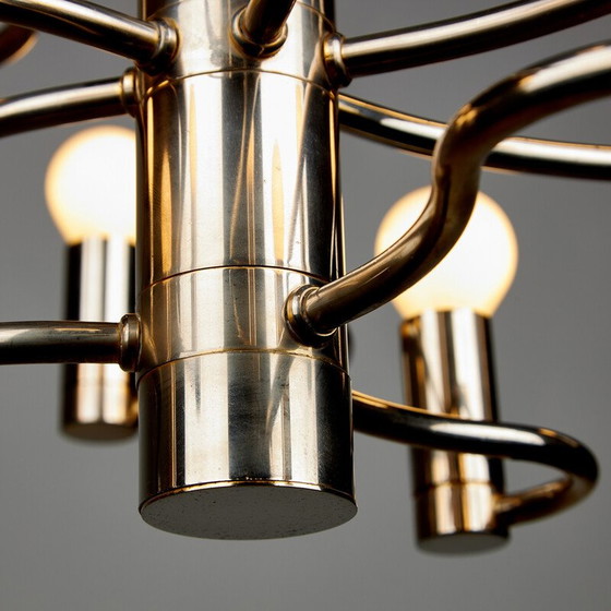 Image 1 of Vintage chrome steel chandelier by Gaetano Sciolari for Boulanger, 1970