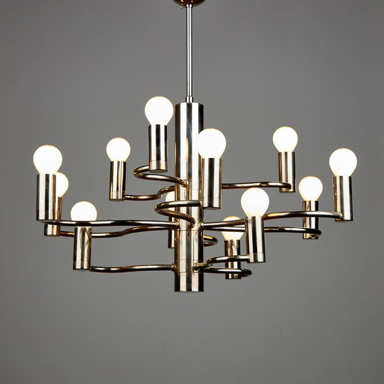 Image 1 of Vintage chrome steel chandelier by Gaetano Sciolari for Boulanger, 1970
