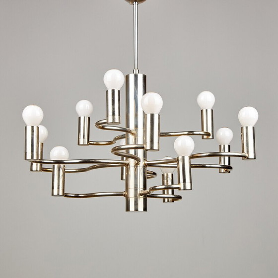 Image 1 of Vintage chrome steel chandelier by Gaetano Sciolari for Boulanger, 1970