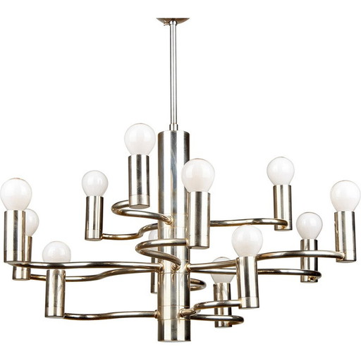 Vintage chrome steel chandelier by Gaetano Sciolari for Boulanger, 1970