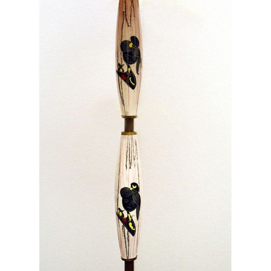 Image 1 of Vintage ceramic floor lamp with table and original shade, 1950