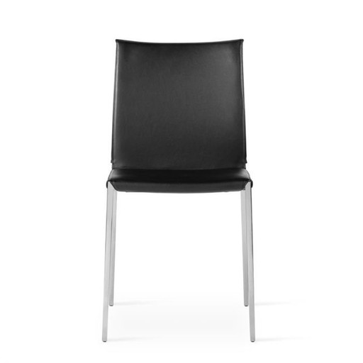 6x Classic Designer Chairs, Zanotta Lia, Black Leather