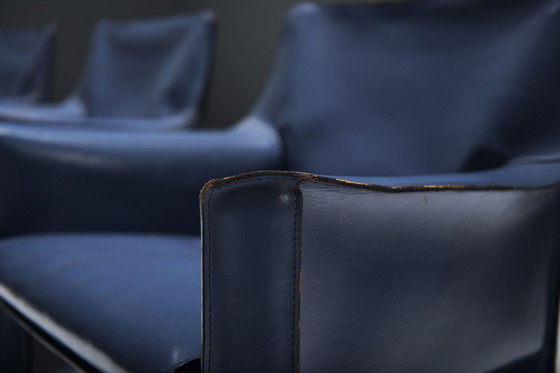 Image 1 of Great Set Of Cab 414 Dining Chair In Blue Leather By Mario Bellini For Cassina