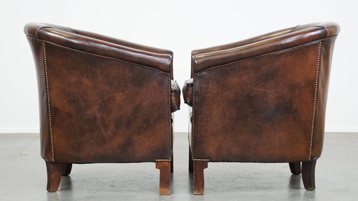 2 X Dark Beef Leather Club Chairs