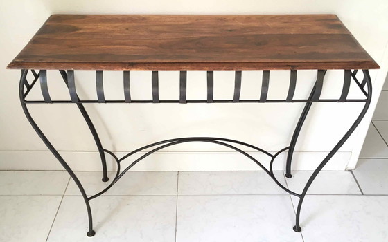 Image 1 of Consolle in castagno e ferro battuto
