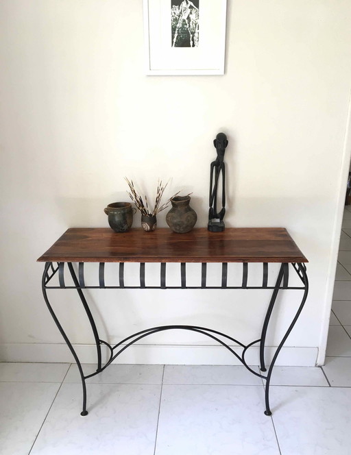 Chestnut And Wrought Iron Console