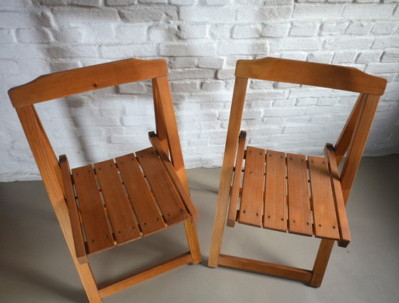 Image 1 of 2x pine folding chairs Aldo Jacober 50s/60s Italian design