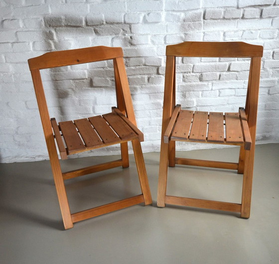 Image 1 of 2x pine folding chairs Aldo Jacober 50s/60s Italian design