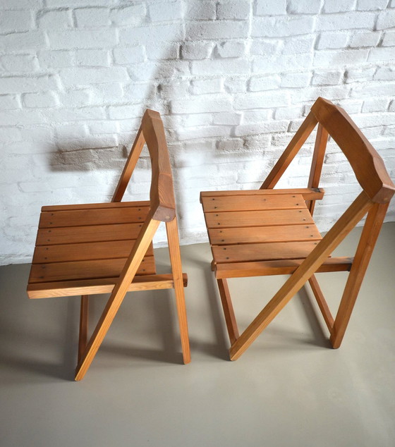 Image 1 of 2x pine folding chairs Aldo Jacober 50s/60s Italian design