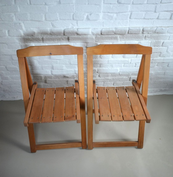 Image 1 of 2x pine folding chairs Aldo Jacober 50s/60s Italian design