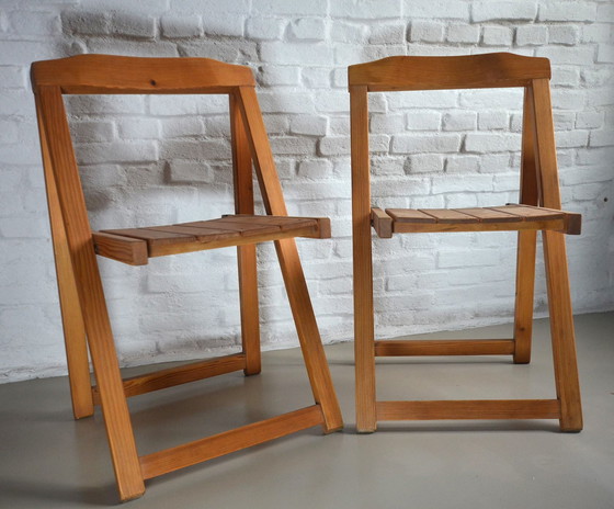 Image 1 of 2x pine folding chairs Aldo Jacober 50s/60s Italian design