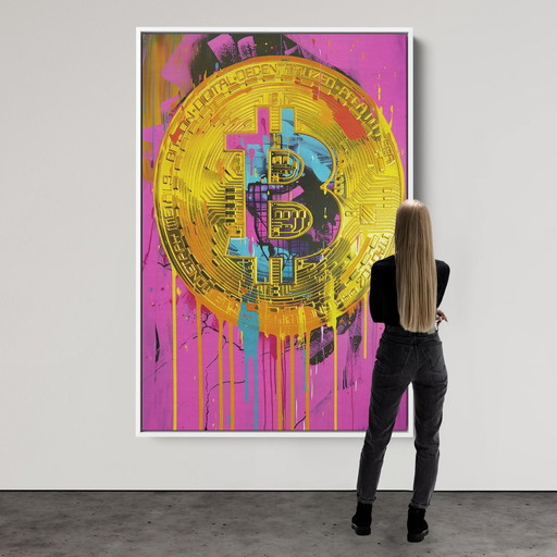 Artist Painting - Dine Chanima - Giant Pop Art Bitcoin in Neon Colors