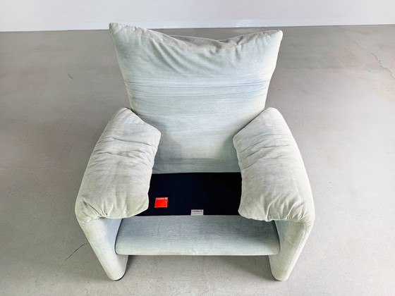 Image 1 of Original Cassina Maralunga armchair Vico Magistretti fabric turquoise