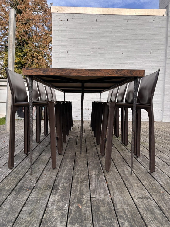 Image 1 of Rosewood High Dinner Table With 10 Cassina "Cab 410" Stools by Mario Bellini