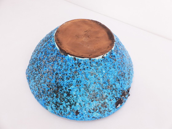 Image 1 of Frutero de cerámica con esmaltes de espuma de mar, azul turquesa, años 50