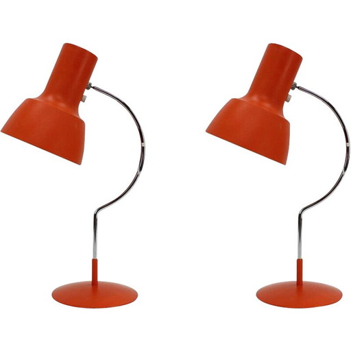 Pair of vintage red orange desk lamps by Josef Hurka, Czechoslovakia 1960