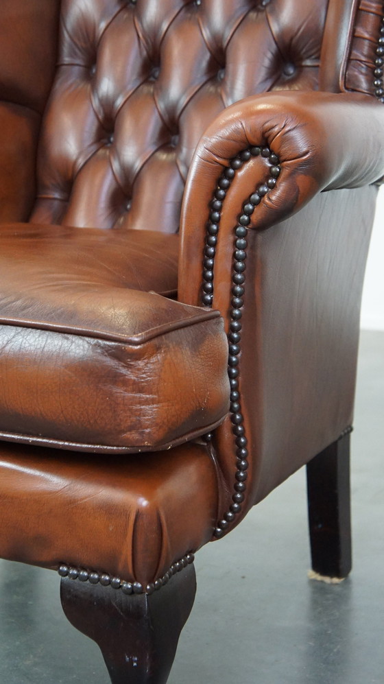 Image 1 of Beef Leather Chesterfield Ear Armchair