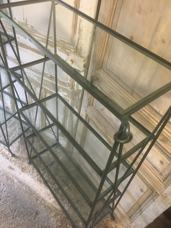 Image 1 of Coppia di mensole vintage in ferro battuto e vetro, 1970-1980