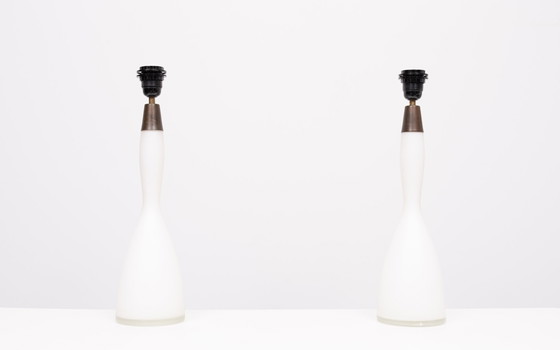 Image 1 of Kastrup Opaline Glass Table Lamps Design By Jacob Bang, 1960s Denmark