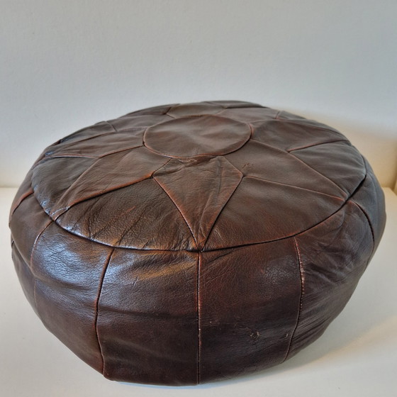 Image 1 of Round Leather Pouf