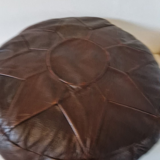 Image 1 of Round Leather Pouf