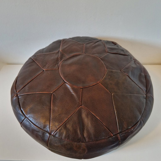 Round Leather Pouf