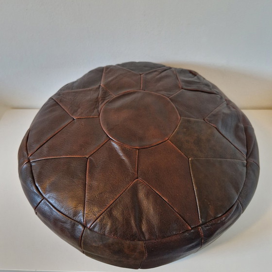 Image 1 of Round Leather Pouf