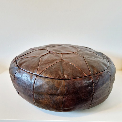 Round Leather Pouf