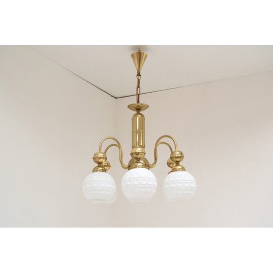 Image 1 of Lampadario vintage in vetro e ottone di Kamenicky Senov, Cecoslovacchia, 1960