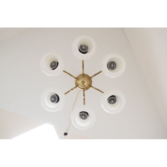 Image 1 of Lampadario vintage in vetro e ottone di Kamenicky Senov, Cecoslovacchia, 1960