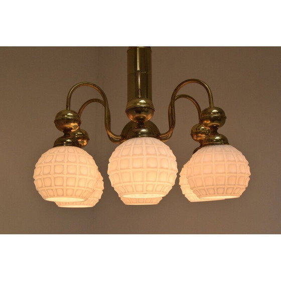 Image 1 of Lampadario vintage in vetro e ottone di Kamenicky Senov, Cecoslovacchia, 1960