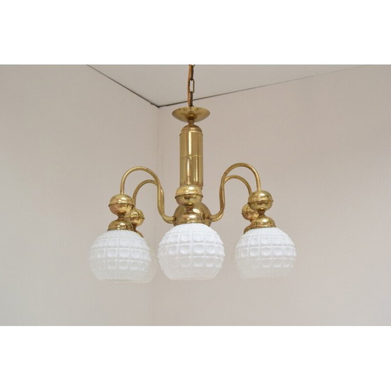 Image 1 of Lampadario vintage in vetro e ottone di Kamenicky Senov, Cecoslovacchia, 1960