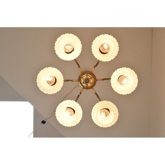 Image 1 of Lampadario vintage in vetro e ottone di Kamenicky Senov, Cecoslovacchia, 1960