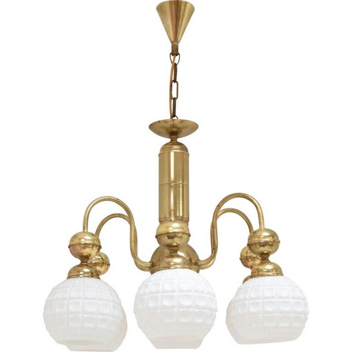 Vintage glass and brass chandelier by Kamenicky Senov, Czechoslovakia 1960