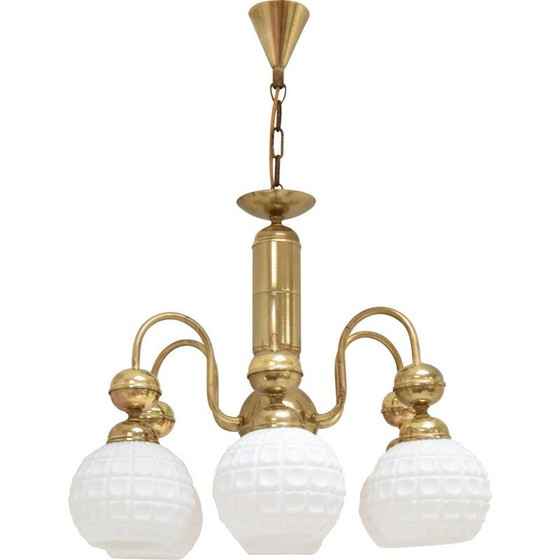 Image 1 of Lampadario vintage in vetro e ottone di Kamenicky Senov, Cecoslovacchia, 1960