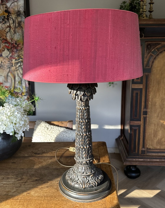 Image 1 of Table Lamp Wood With Silk Shade