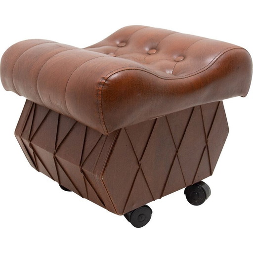 Vintage leatherette stool with storage space, Czechoslovakia 1980s