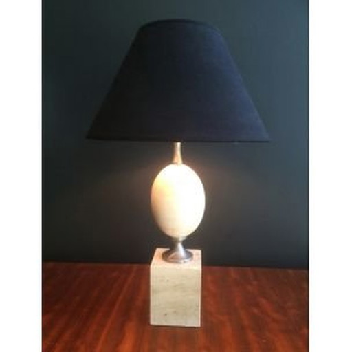 Lampada vintage francese in travertino e cromo di Philippe Barbier, 1970