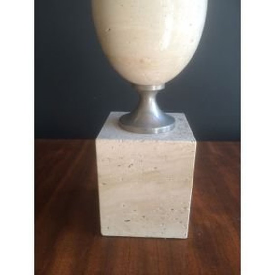 Image 1 of Lampada vintage francese in travertino e cromo di Philippe Barbier, 1970