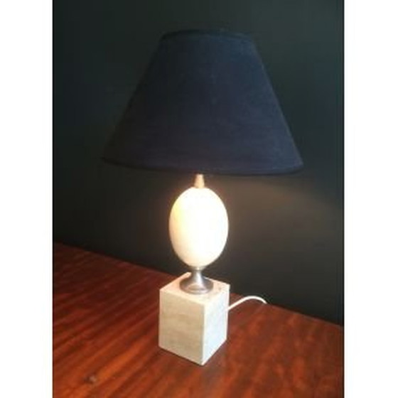 Image 1 of Lampada vintage francese in travertino e cromo di Philippe Barbier, 1970