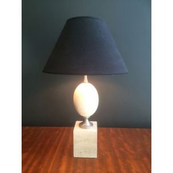 Image 1 of Lampada vintage francese in travertino e cromo di Philippe Barbier, 1970
