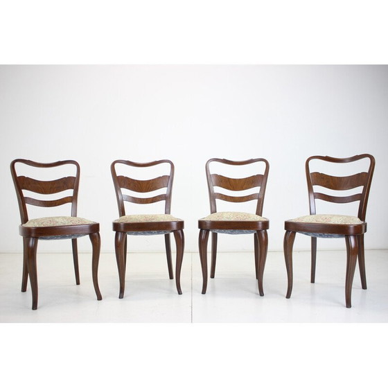 Image 1 of Set of 4 vintage dining chairs in wood and fabric, Czechoslovakia 1940s