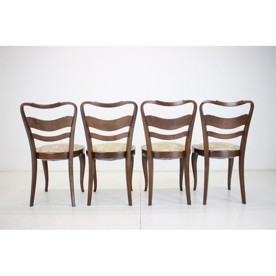 Image 1 of Set of 4 vintage dining chairs in wood and fabric, Czechoslovakia 1940s