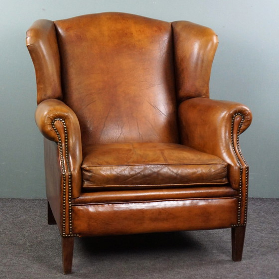 Image 1 of Sheep leather wing armchair