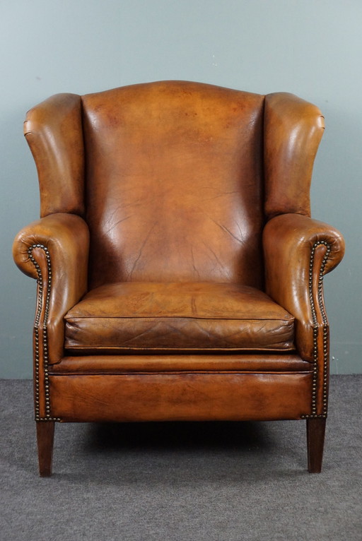 Sheep leather wing armchair