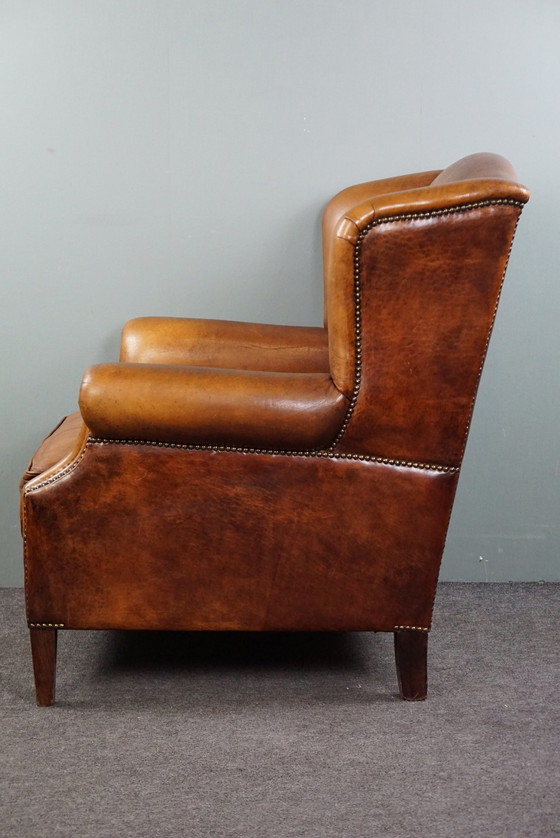 Image 1 of Sheep leather wing armchair