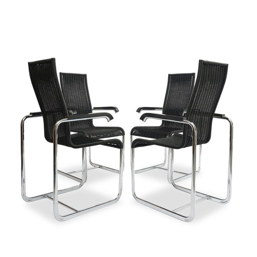 4X Tecta D 25 chairs | cantilever armrests wickerwork black