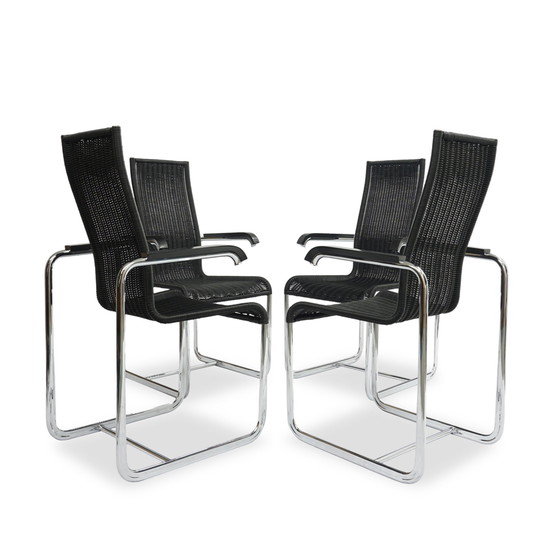 Image 1 of 4X Tecta D 25 chairs | cantilever armrests wickerwork black