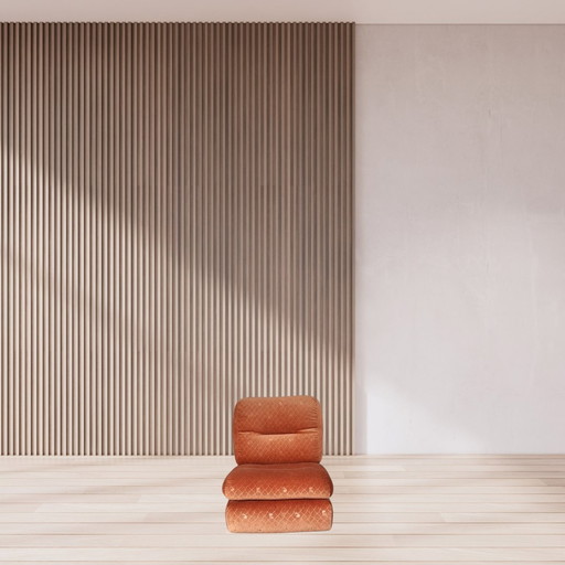 1/7 Orange chair Ligne Roset Pr M. Ducaroy Mod. Albany, Design Ép. Vintage